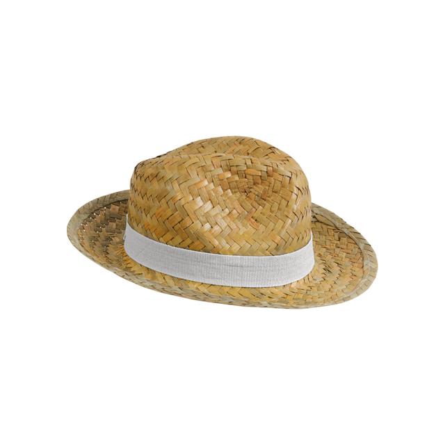 Chapeau en paille avec bande élastique 2,5 cm applicable et personnalisable.