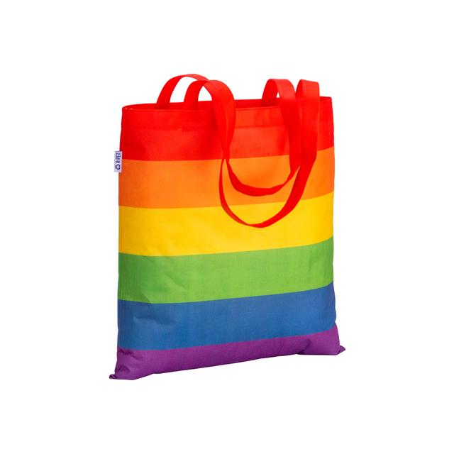 Shopper arcobaleno in r-pet  80g/m2, manici lunghi
