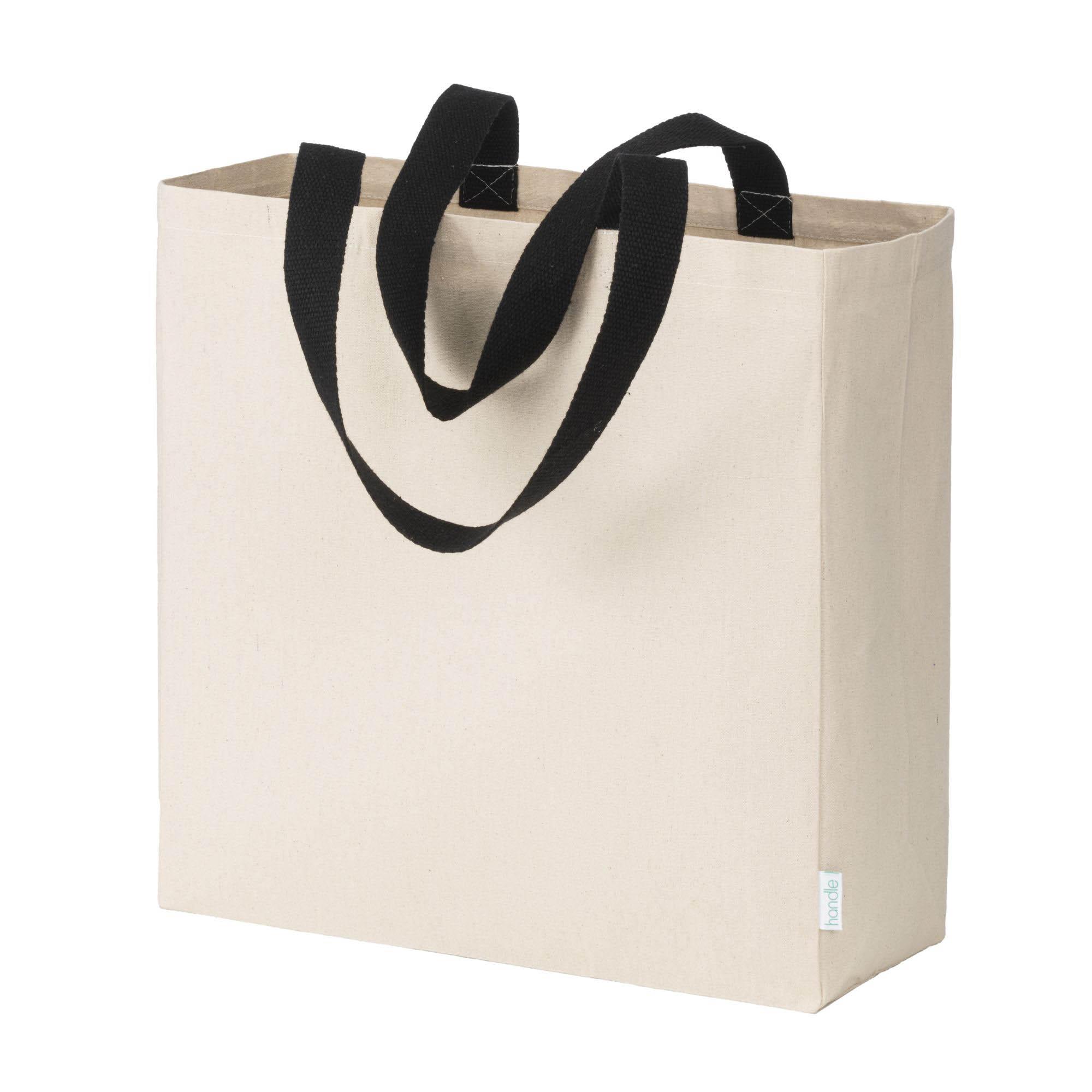 Sac à provisions maxi en coton recyclé de 280 g/m2 naturel avec poignées colorées Sac à provisions maxi en coton recyclé de 280 g/m2 naturel avec poignées colorées