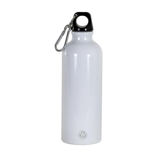Botella de aluminio reciclado (500 ml), con tapón de plástico y mosquetón