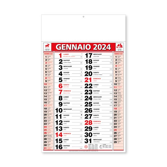 Calendario mensual de pared 2024, 12 meses, en papel termosellado Textos en italiano
