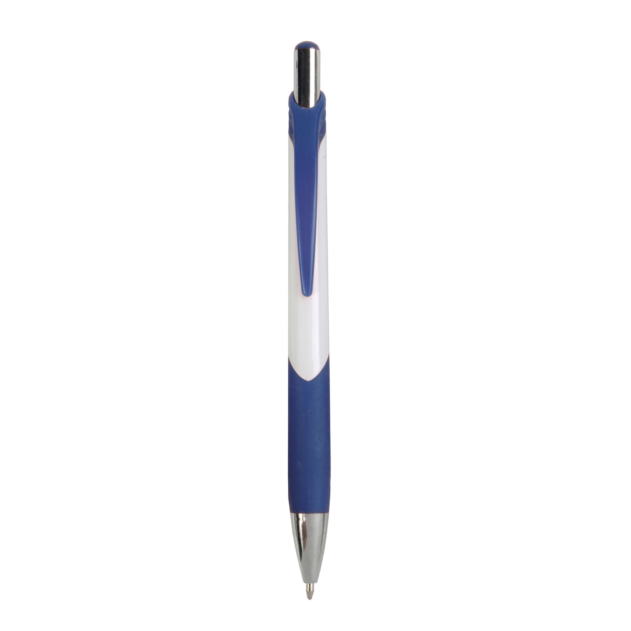 Plastic snap pen with white barrel and rubberised coloured grip to match the clip Plastic snap pen with white barrel and rubberised coloured grip to match the clip