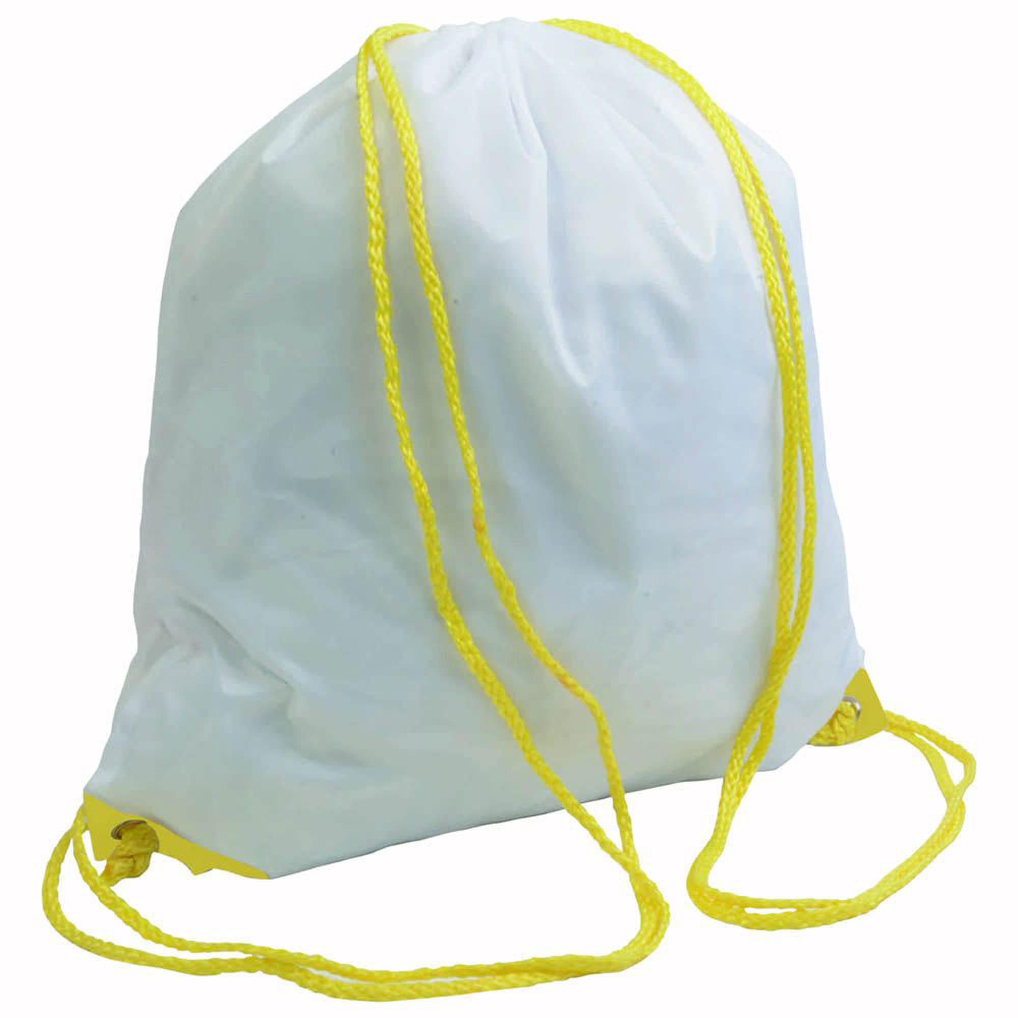 Sac à dos blanc en polyester 210T avec fermeture réglable à cordon, angles renforcés Sac à dos blanc en polyester 210T avec fermeture réglable à cordon, angles renforcés