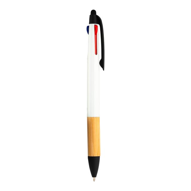 Plastic click pen with 3 refills, with touch screen rubber, bamboo grip
