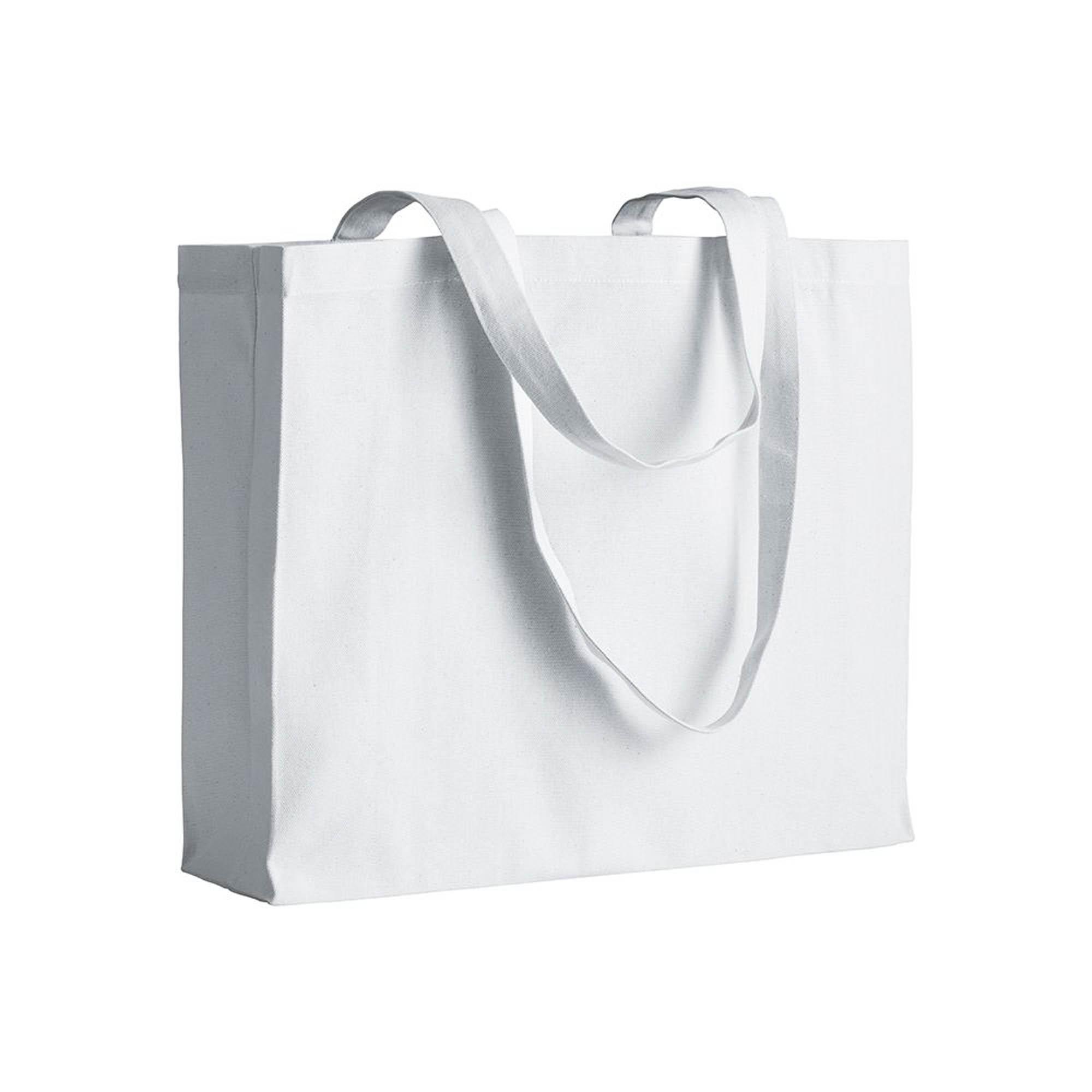 Shopper con soffietto in cotone 200 g/m2, manici lunghi Shopper con soffietto in cotone 200 g/m2, manici lunghi