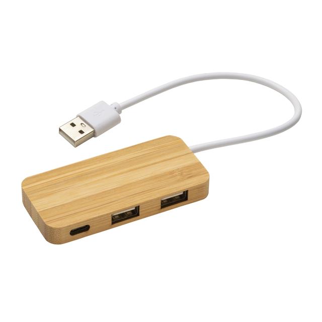 Usb hub with 2 usb a ports and one type c port, integrated cable