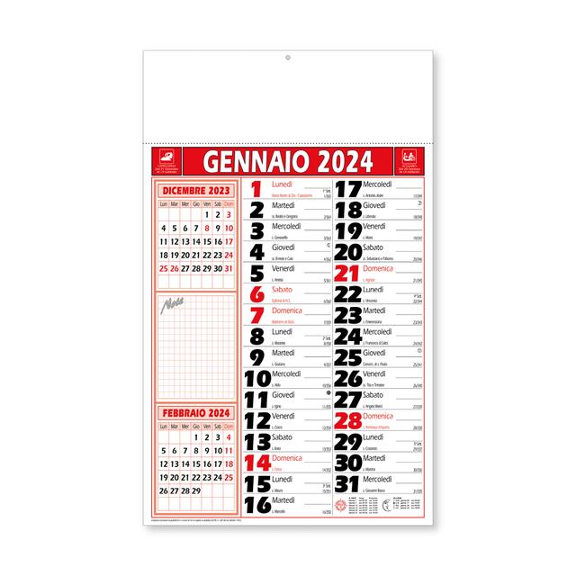 Calendario mensual de pared 2024, 12 hojas, en papel termosellado Textos en italiano