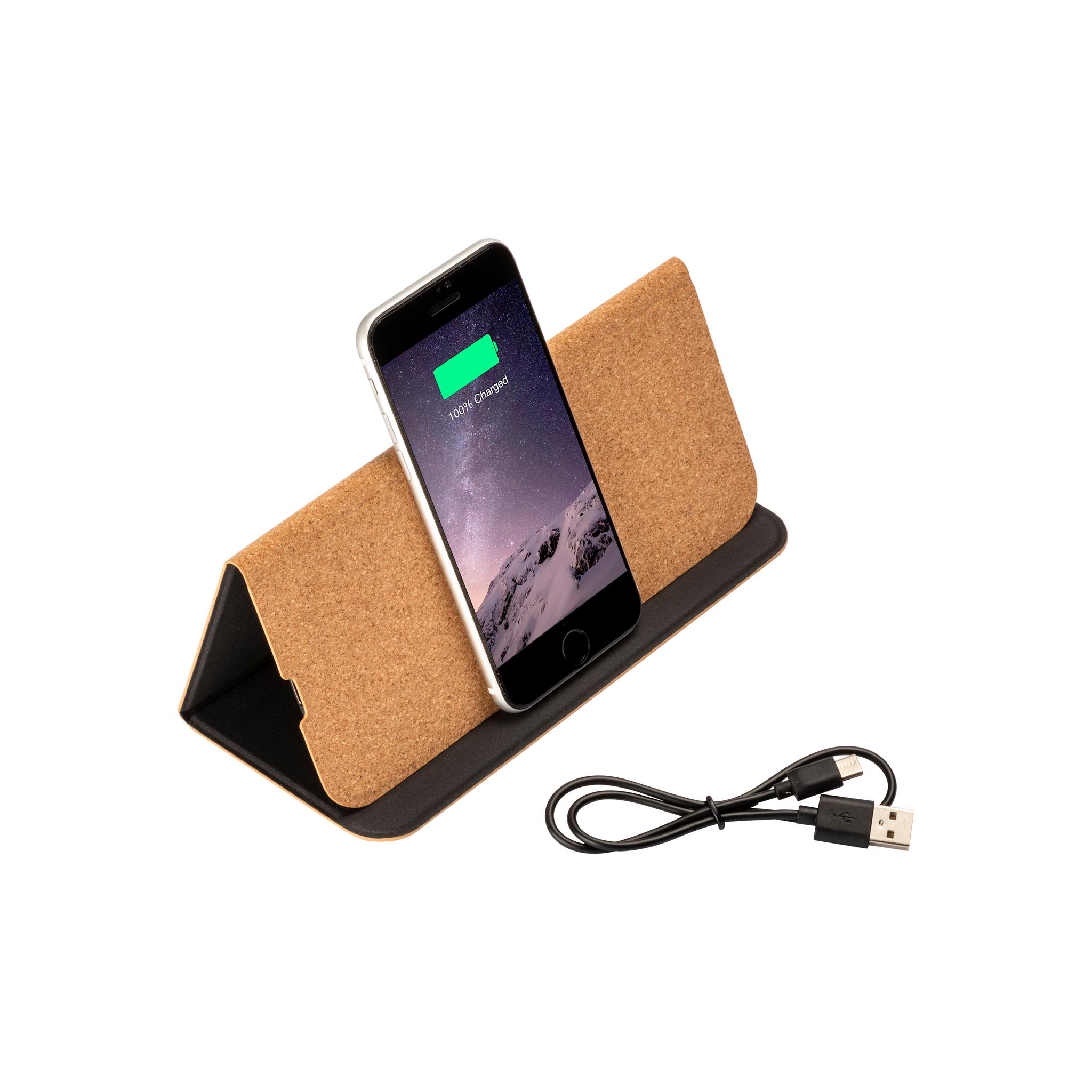 Tapis de souris et support pour téléphone portable en liège, avec chargeur wireless Tapis de souris et support pour téléphone portable en liège, avec chargeur wireless