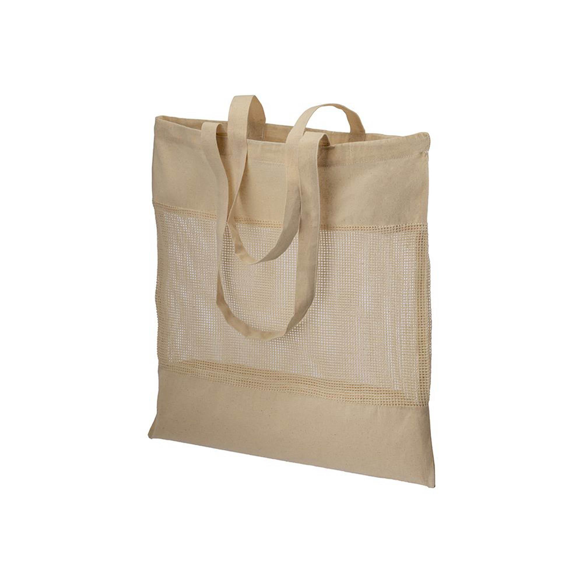 Shopper in cotone naturale da 135 g/m2 con rete, manici lunghi Shopper in cotone naturale da 135 g/m2 con rete, manici lunghi