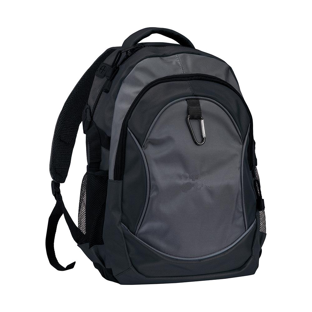 Sac à dos en polyester 1680D avec 4 poches dont 2 latérales en filet et avec mousqueton Sac à dos en polyester 1680D avec 4 poches dont 2 latérales en filet et avec mousqueton