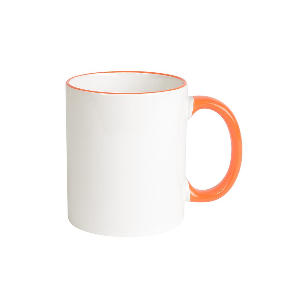 White grade A ceramic mug with coloured handle and edge, For dishwashers White grade A ceramic mug with coloured handle and edge, For dishwashers