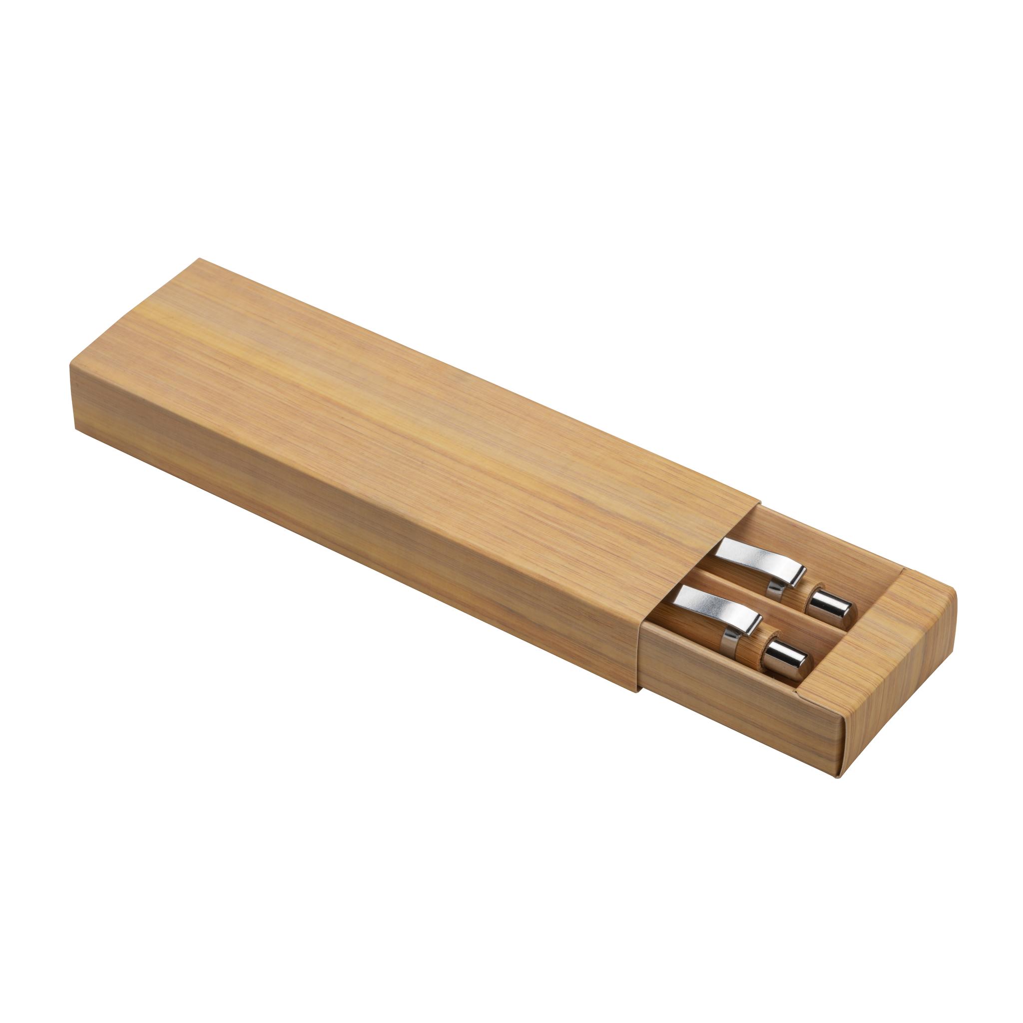 Set di due penne a scatto in bamboo, di cui una con gommino per touch screen Set di due penne a scatto in bamboo, di cui una con gommino per touch screen