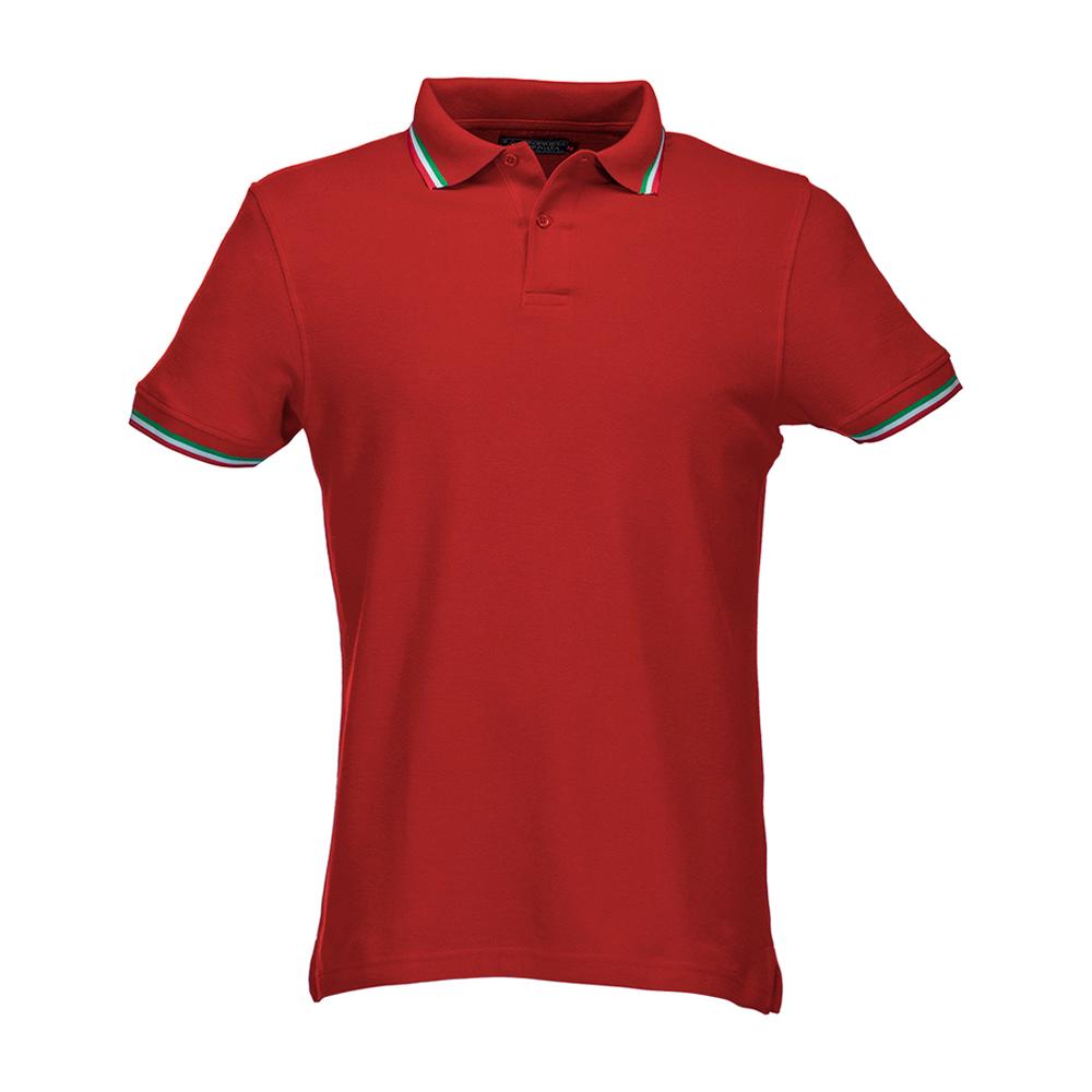 Polo 100% coton piqué 180g/m2, mancese courtes, bordures tricolores et fermeture avec 2 bo Polo 100% coton piqué 180g/m2, mancese courtes, bordures tricolores et fermeture avec 2 bo