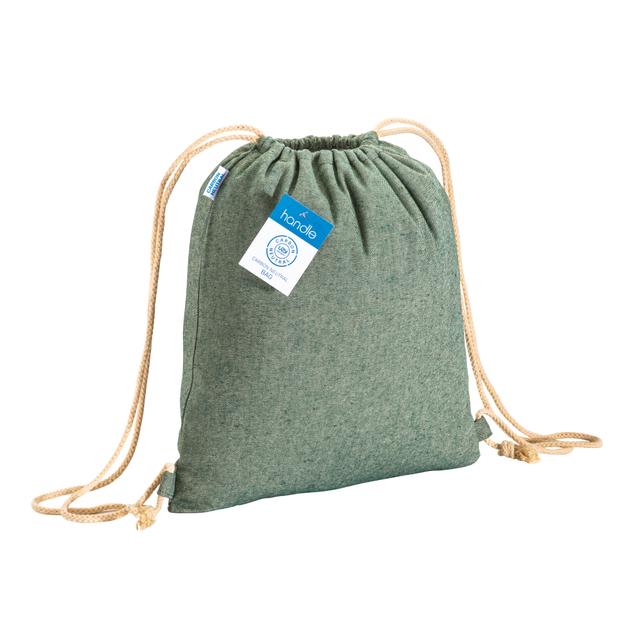 280 gr/m2 recycled cotton melange-effect backpack with drawstring choke closure attached