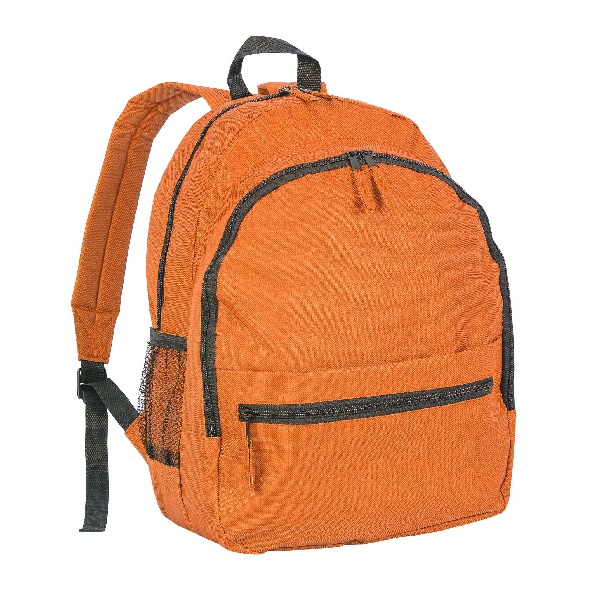 600D polyester 6-pocket backpack (two mesh side pockets). Front pocket with velcro 600D polyester 6-pocket backpack (two mesh side pockets). Front pocket with velcro