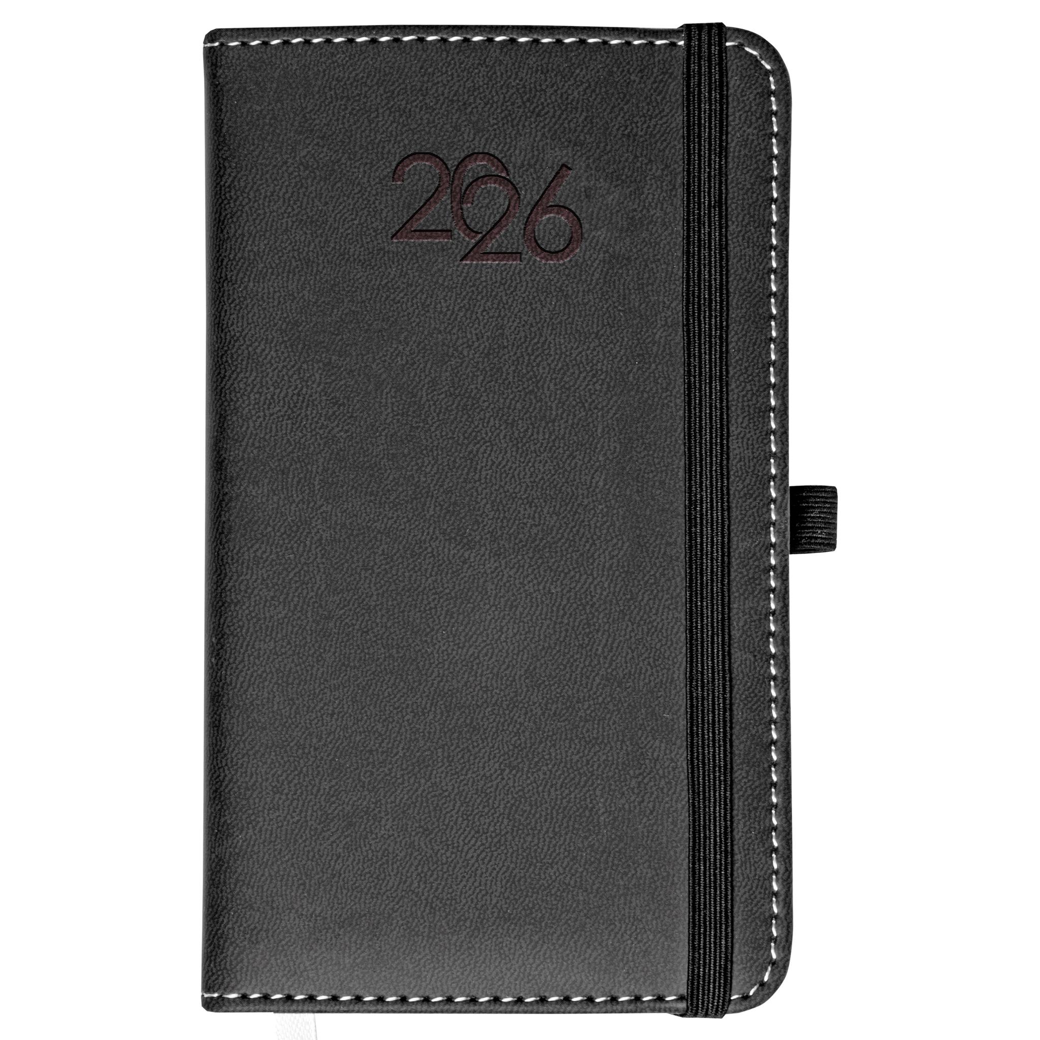 Agenda semanal de bolsillo 2026, tapa dura de PU termosellado con pespuntes Agenda semanal de bolsillo 2026, tapa dura de PU termosellado con pespuntes