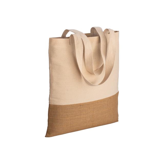 Tote-bag en coton 230g/m2, base en toile de jute, anses longues