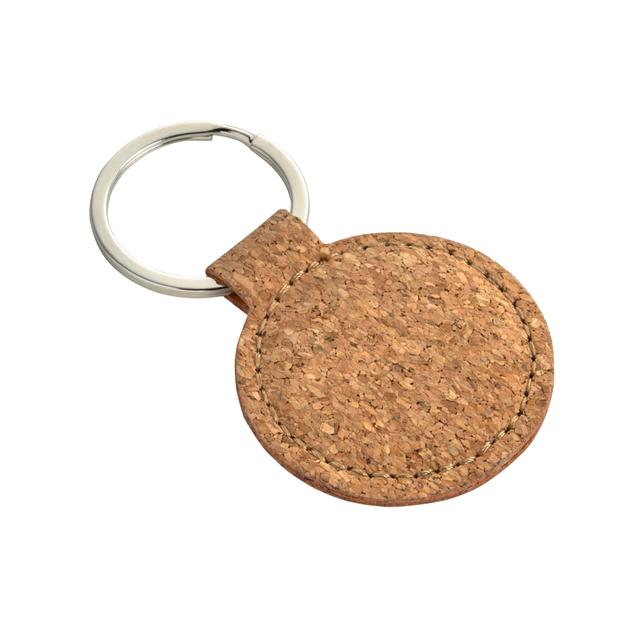 Round metal and cork keychain