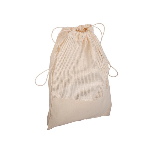 135g / m2 natural cotton gift bag with mesh and drawstring closure, 25x30 cm