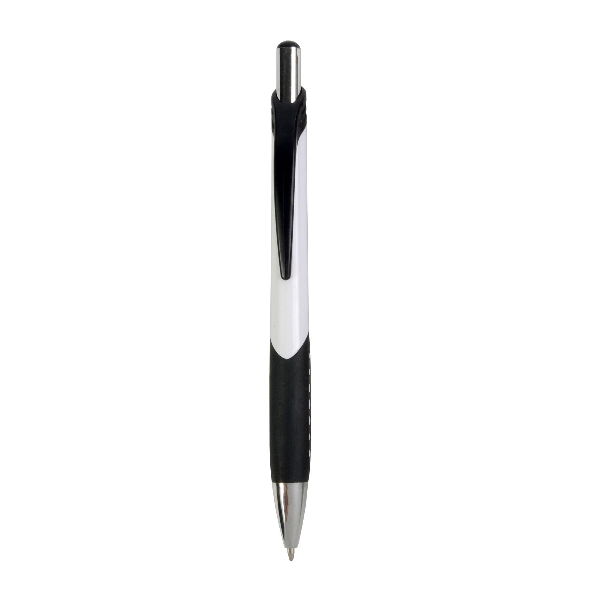 Plastic snap pen with white barrel and rubberised coloured grip to match the clip Plastic snap pen with white barrel and rubberised coloured grip to match the clip
