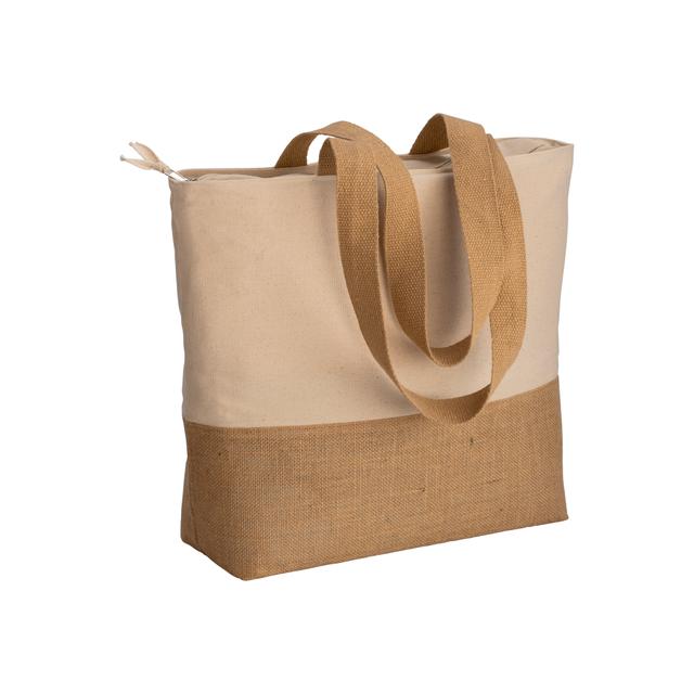 Tote-bag avec soufflet en coton 280g/m2, avec base en toile de jute, anses longues