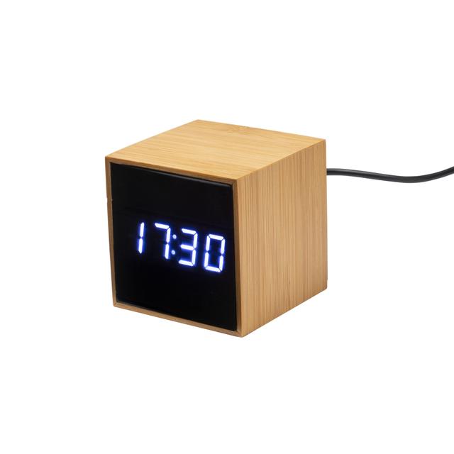 Bamboo alarm clock and temperature display with white led