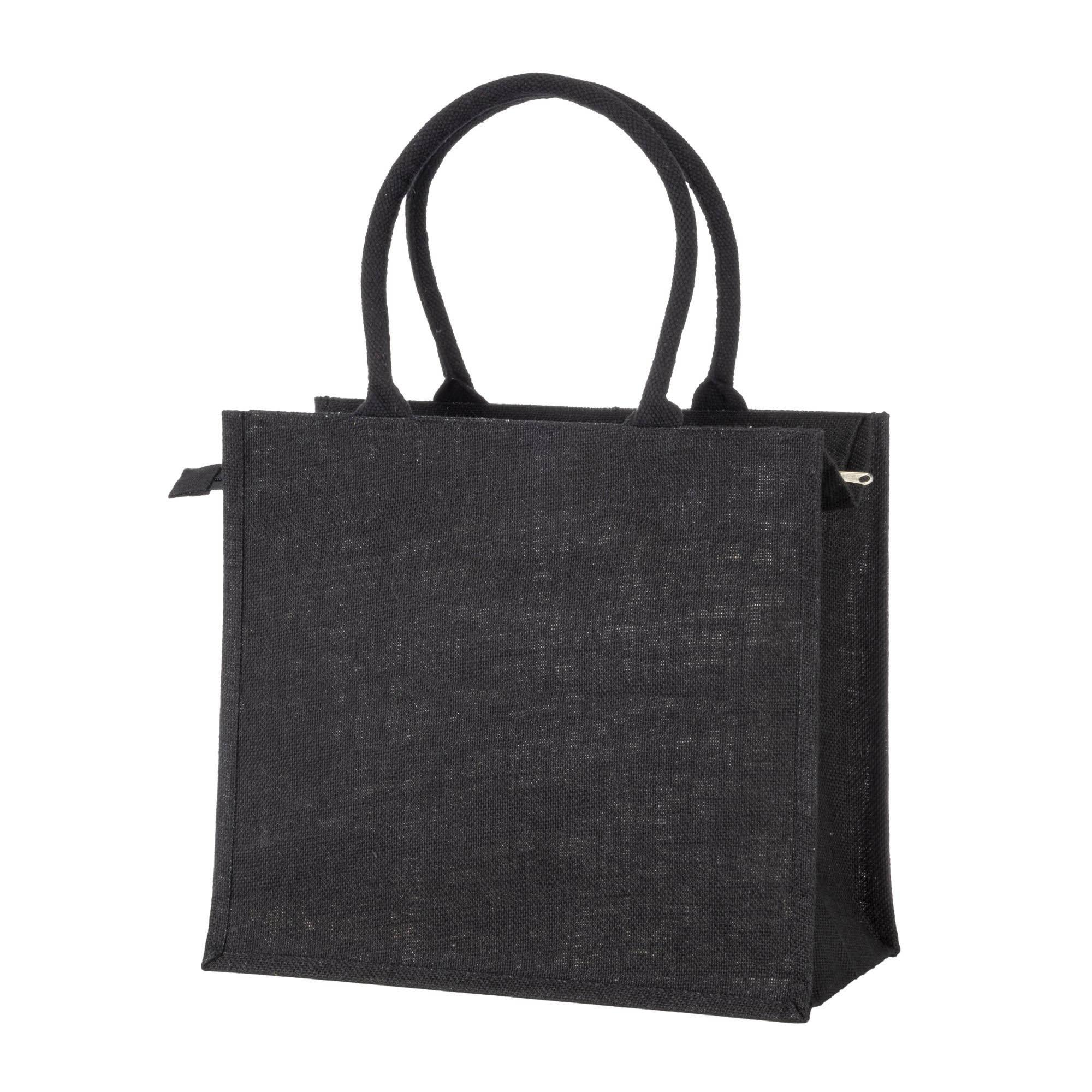 Bolsa de yute con asas de algodón. Equipada con cierre de cremallera Bolsa de yute con asas de algodón. Equipada con cierre de cremallera