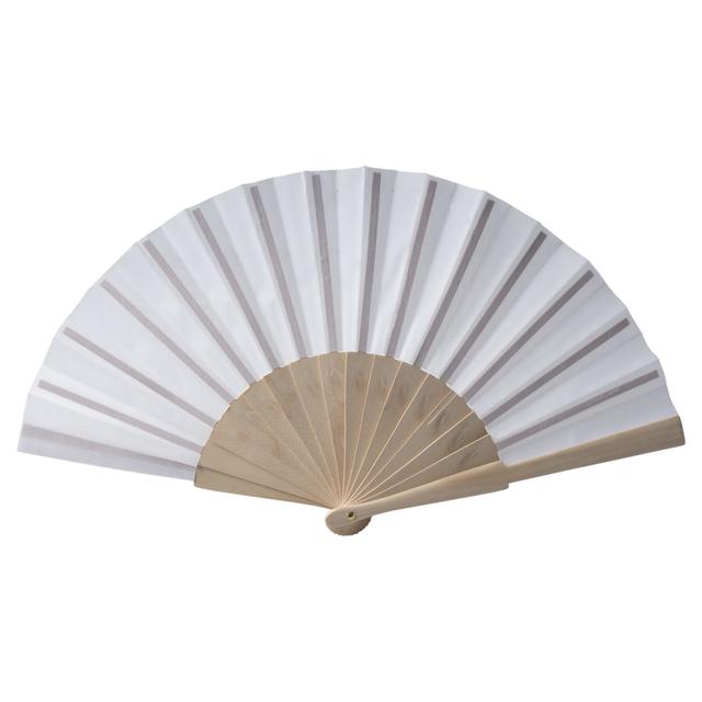 Cotton hand fan with wooden handle, 23 cm long