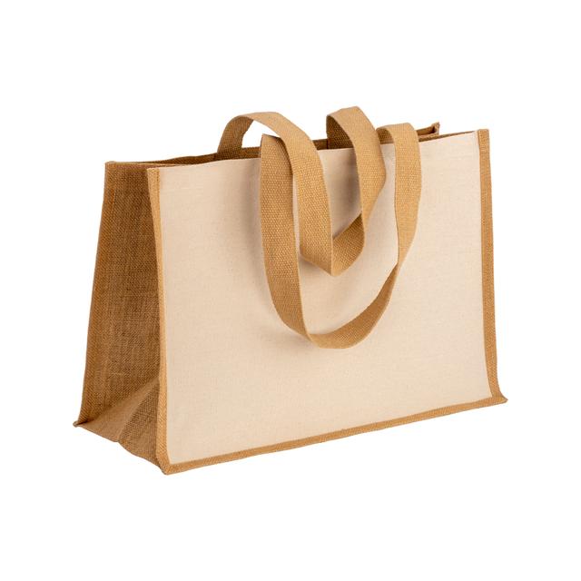 280 g/m2 cotton shopping bag with jute details, long handles and gusset