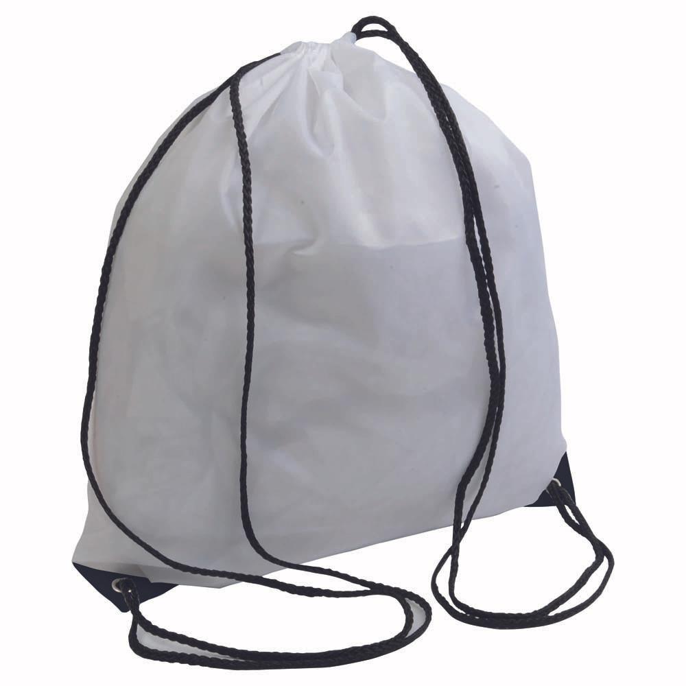 Sac à dos blanc en polyester 210T avec fermeture réglable à cordon, angles renforcés Sac à dos blanc en polyester 210T avec fermeture réglable à cordon, angles renforcés