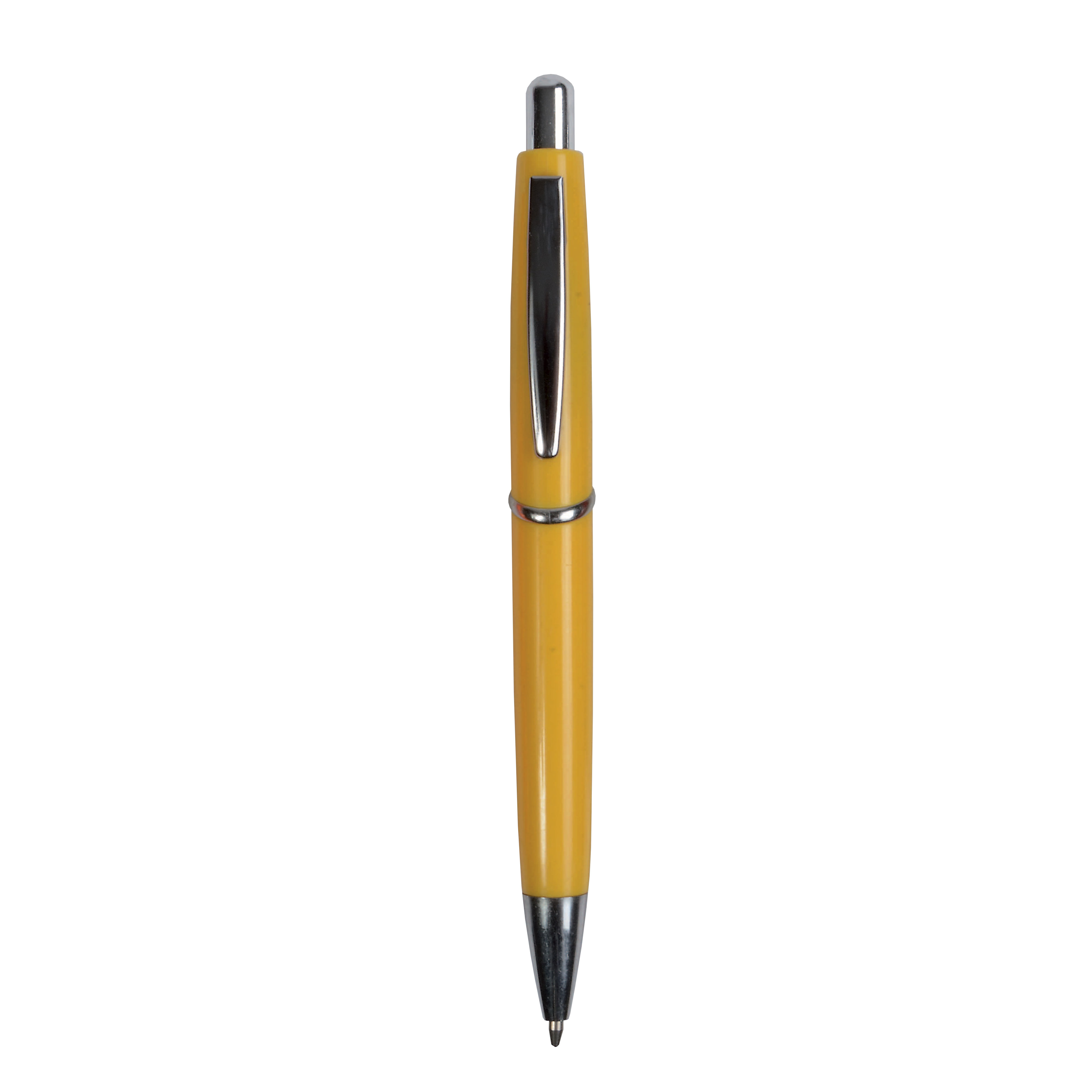 Penna a scatto in plastica, fusto bianco e clip colorata