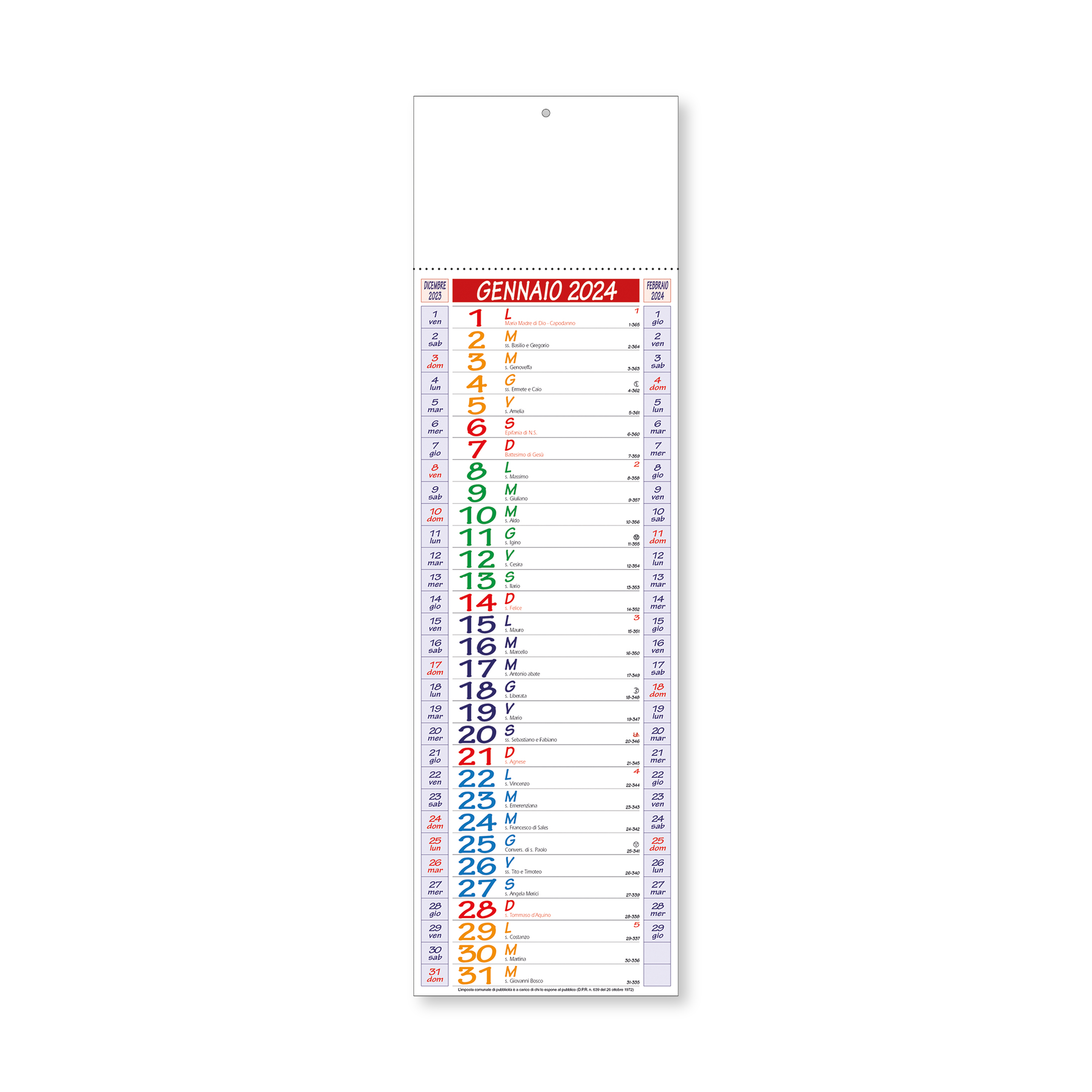 Calendario 2024 da muro mensile, 12 fogli, su cartapatinata,termosaldato  Testi in italiano